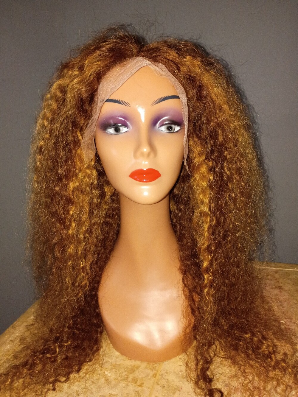Lace Front Long Curly Wig - Honey Brown